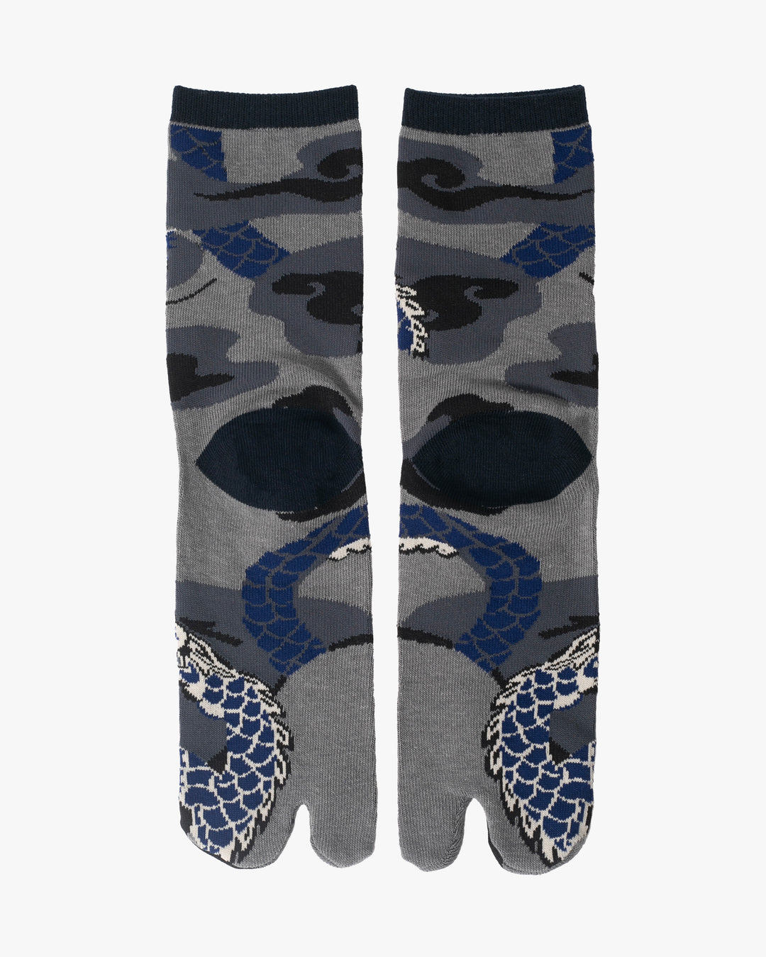 Kurochiku, Tabi Socks, Crew, Gray, Blue and Black Dragon - M/L