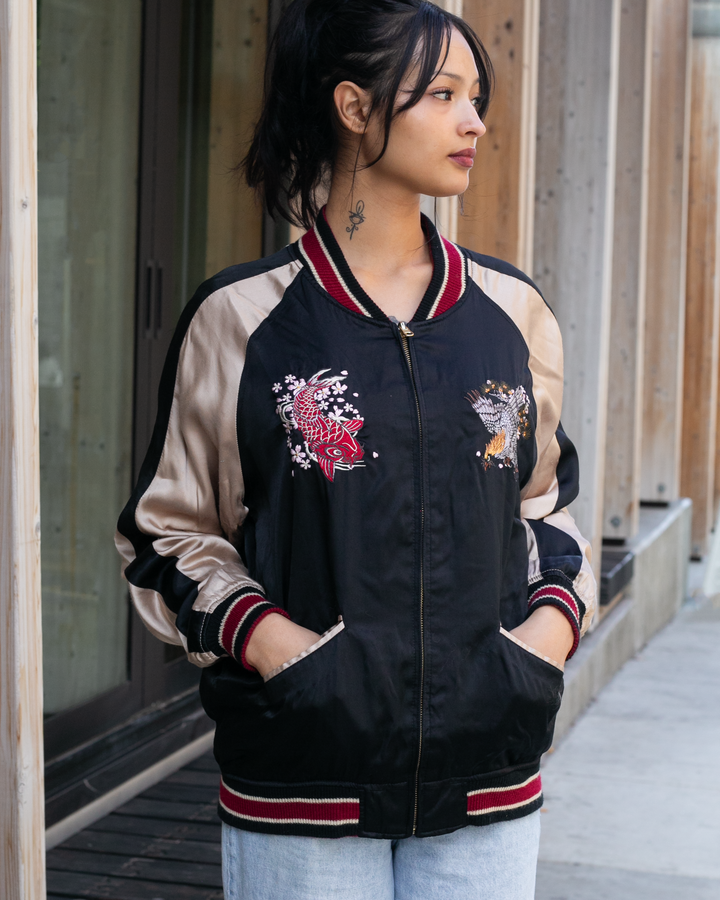 Japanese Repro Reversible Souvenir Jacket, Miyabi Yui Brand, The Far East Cherry Blossoms - M