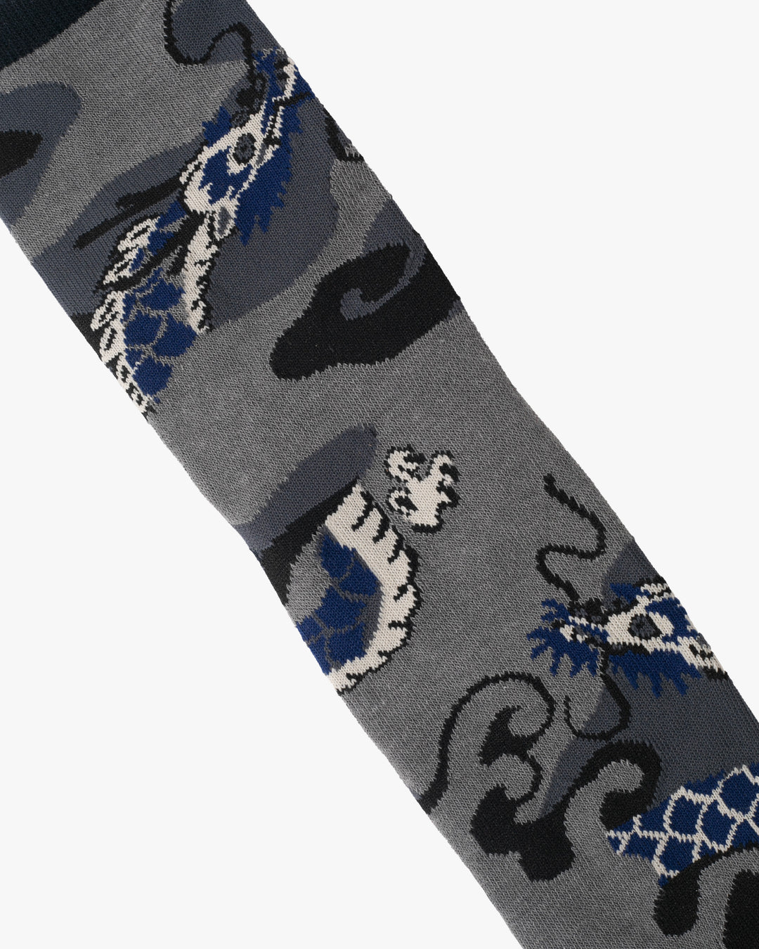 Kurochiku, Tabi Socks, Crew, Gray, Blue and Black Dragon - M/L