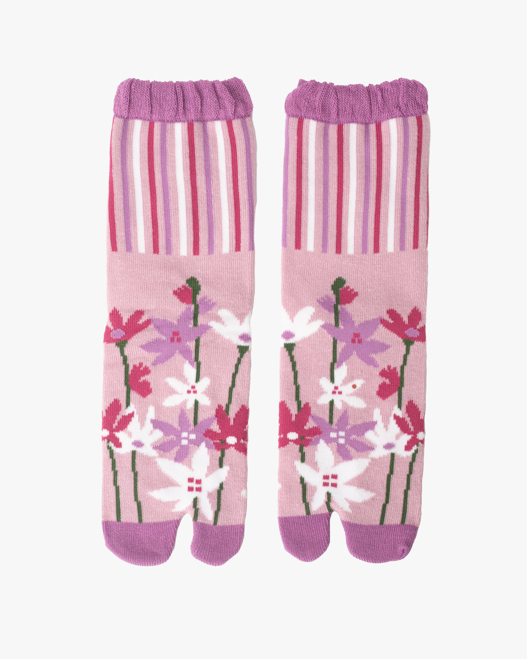 Kurochiku, Tabi Socks, Crew, Pink and Fuchsia, Stripes and Florals- S/M