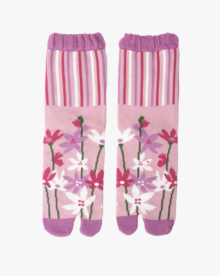 Kurochiku, Tabi Socks, Crew, Pink and Fuchsia, Stripes and Florals- S/M