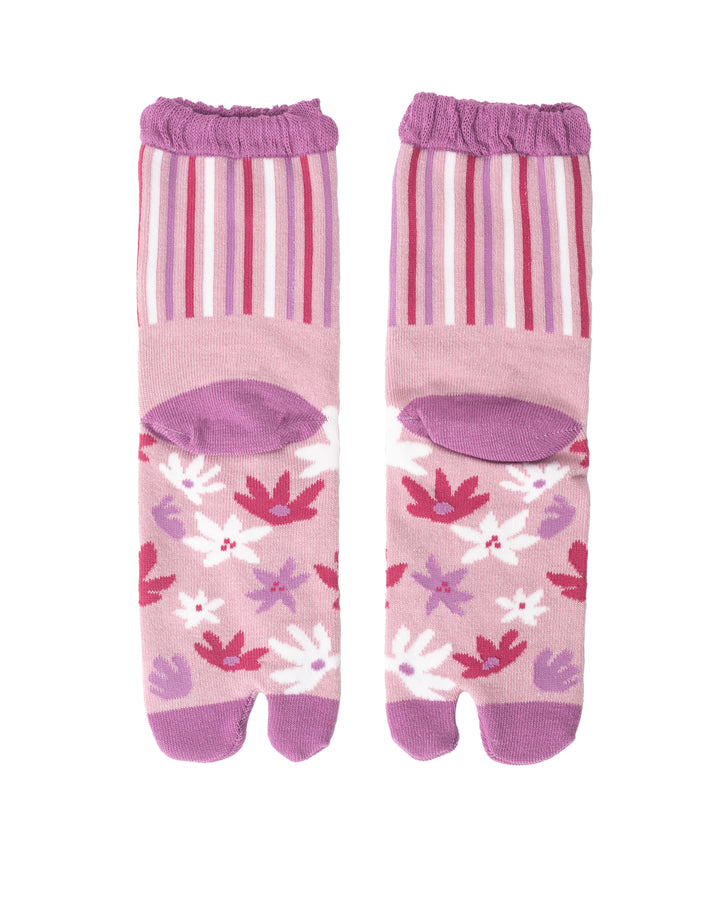 Kurochiku, Tabi Socks, Crew, Pink and Fuchsia, Stripes and Florals- S/M