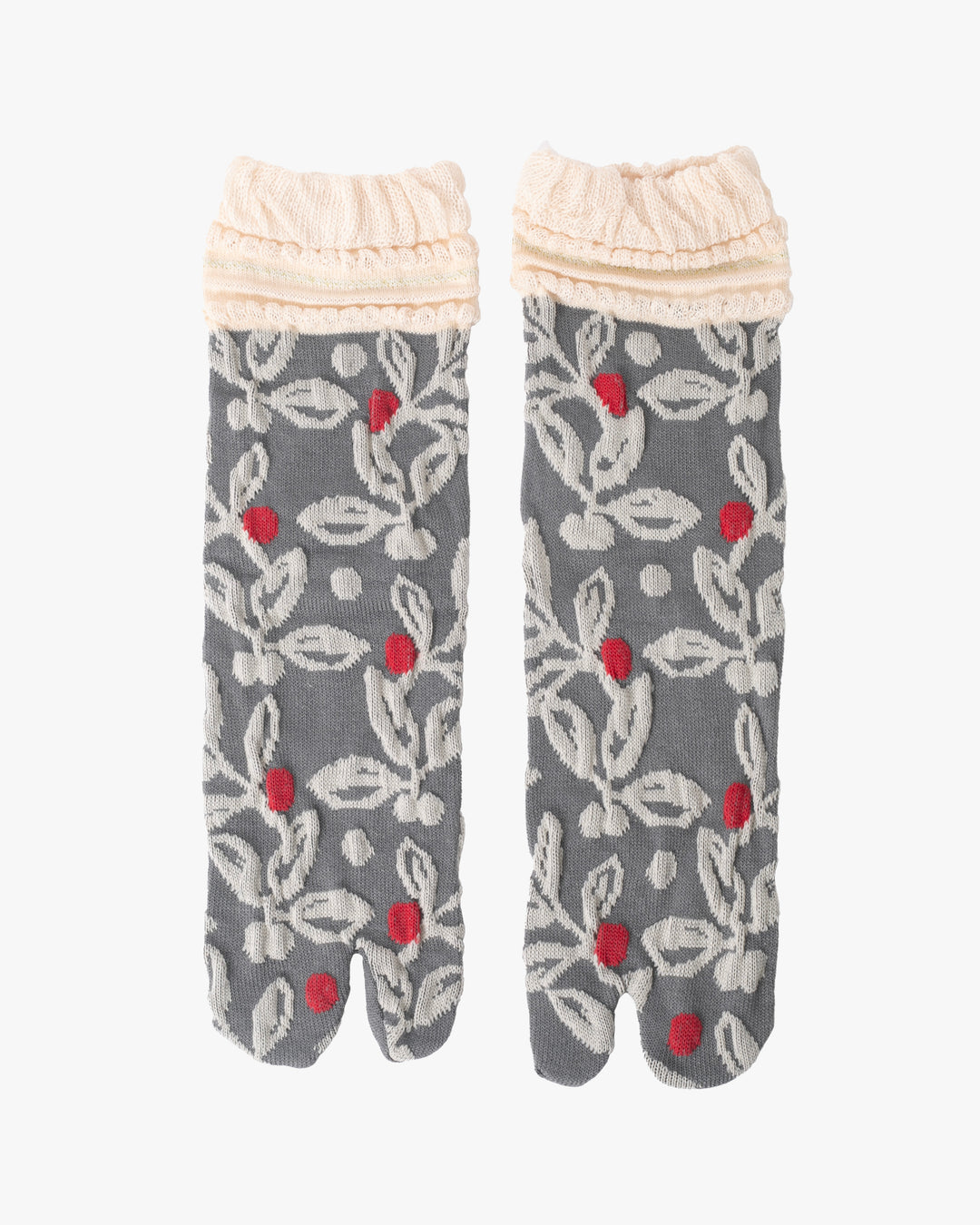 Kurochiku, Tabi Socks, Crew, Gray, Lace and Frill Detail- S/M