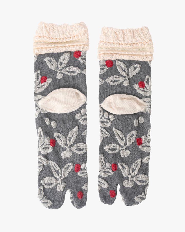 Kurochiku, Tabi Socks, Crew, Gray, Lace and Frill Detail- S/M