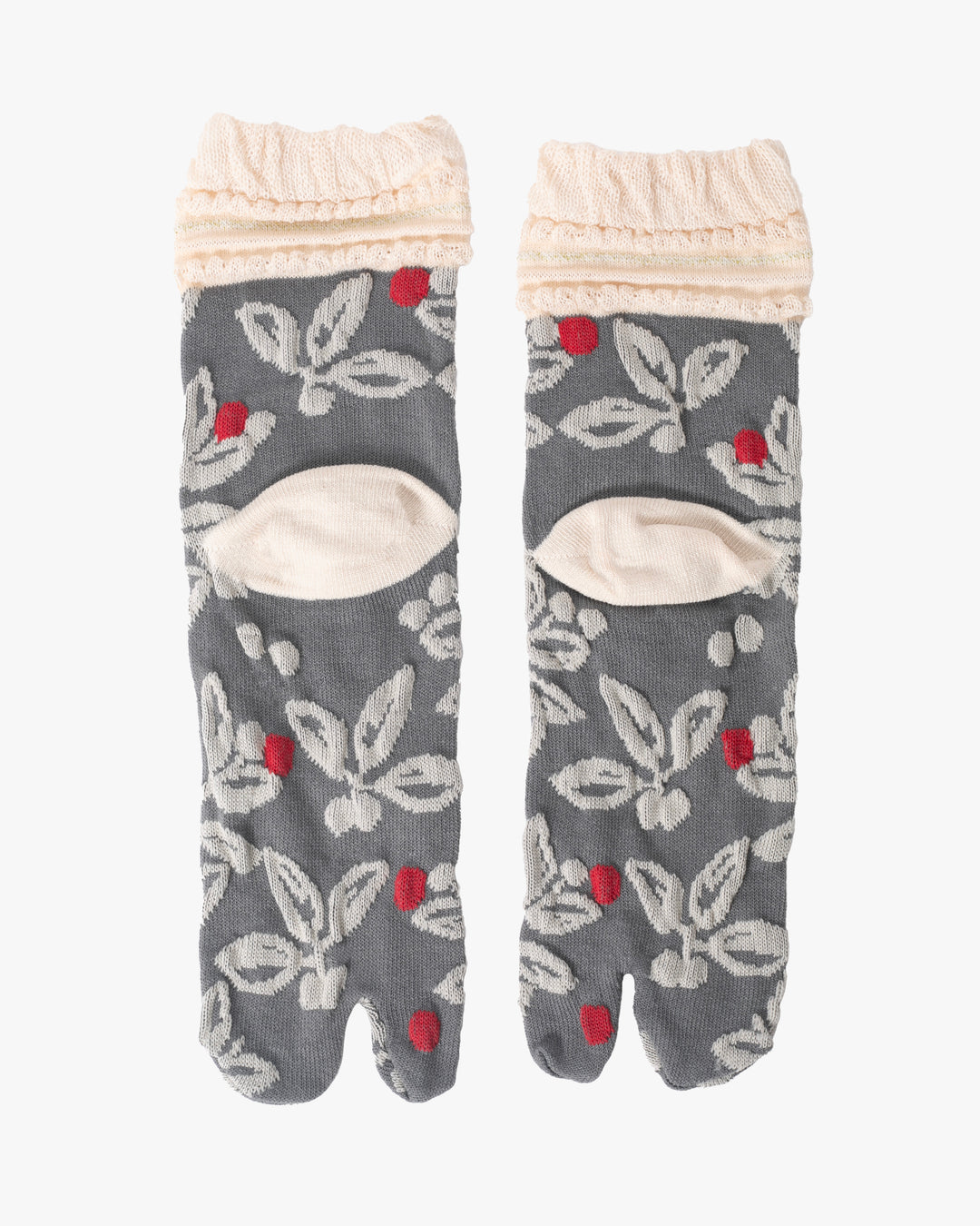 Kurochiku, Tabi Socks, Crew, Gray, Lace and Frill Detail- S/M