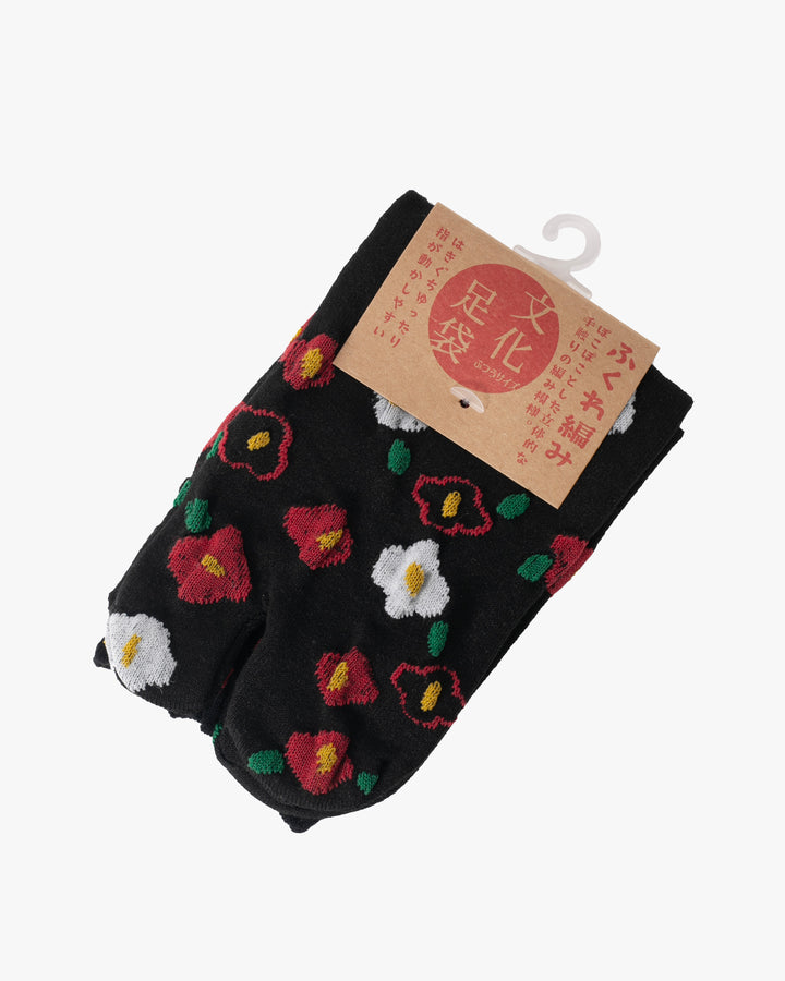 Kurochiku, Tabi Socks, Crew, Black, Red and White Tsubaki - S/M