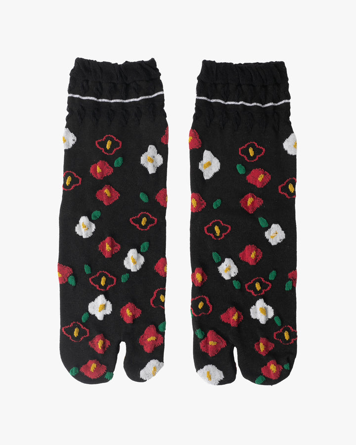 Kurochiku, Tabi Socks, Crew, Black, Red and White Tsubaki - S/M
