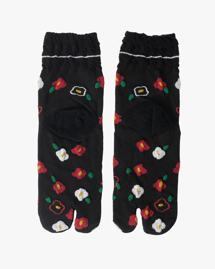 Kurochiku, Tabi Socks, Crew, Black, Red and White Tsubaki - S/M