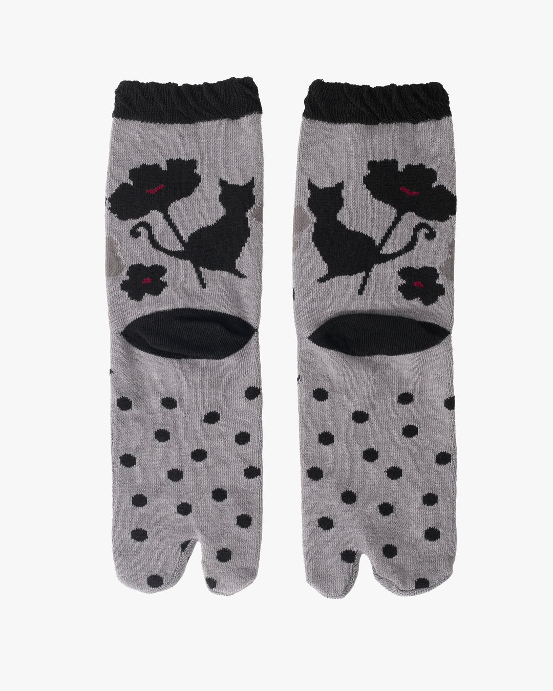 Kurochiku, Tabi Socks, Crew, Gray Polka Dot and Black Floral - S/M