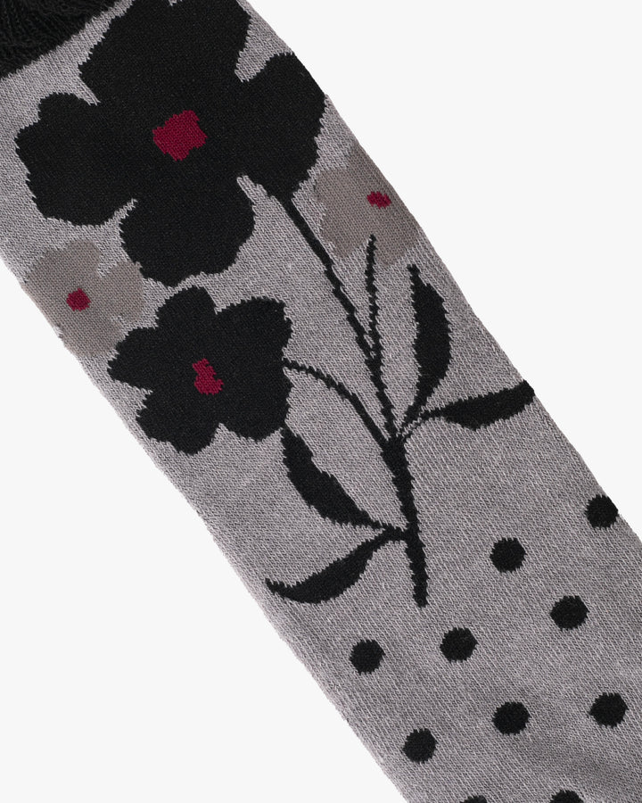 Kurochiku, Tabi Socks, Crew, Gray Polka Dot and Black Floral - S/M