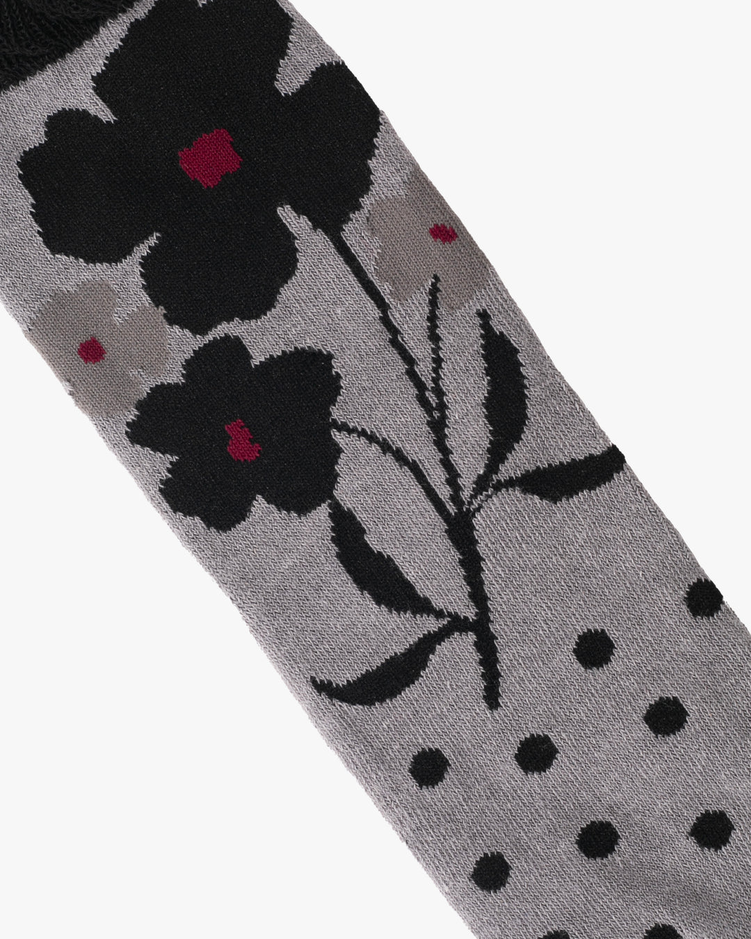 Kurochiku, Tabi Socks, Crew, Gray Polka Dot and Black Floral - S/M