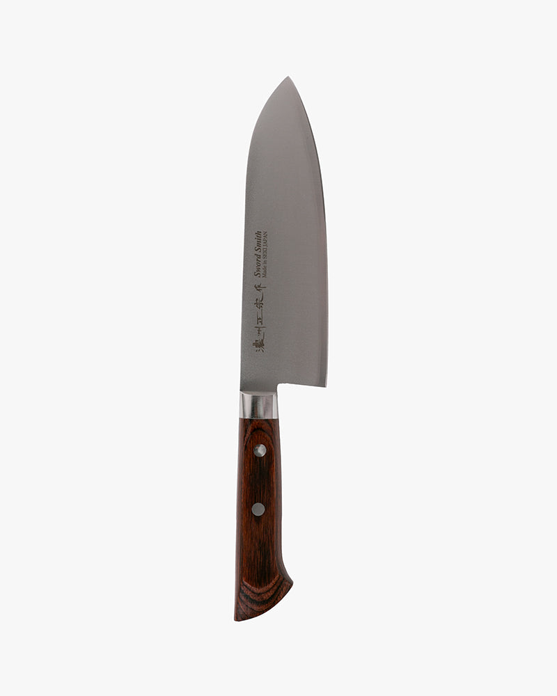 Japanese Knife, Satake Cutlery, Santoku Knife, Clad Steel, Hakushi, Laminated Wood Handle, 170mm