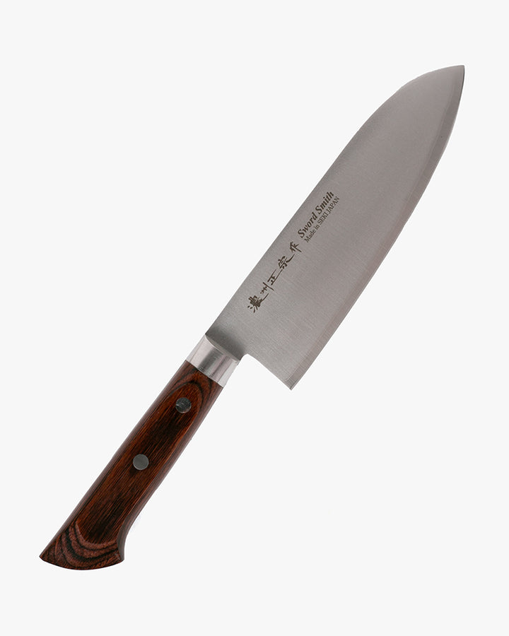 Japanese Knife, Satake Cutlery, Santoku Knife, Clad Steel, Hakushi, Laminated Wood Handle, 170mm