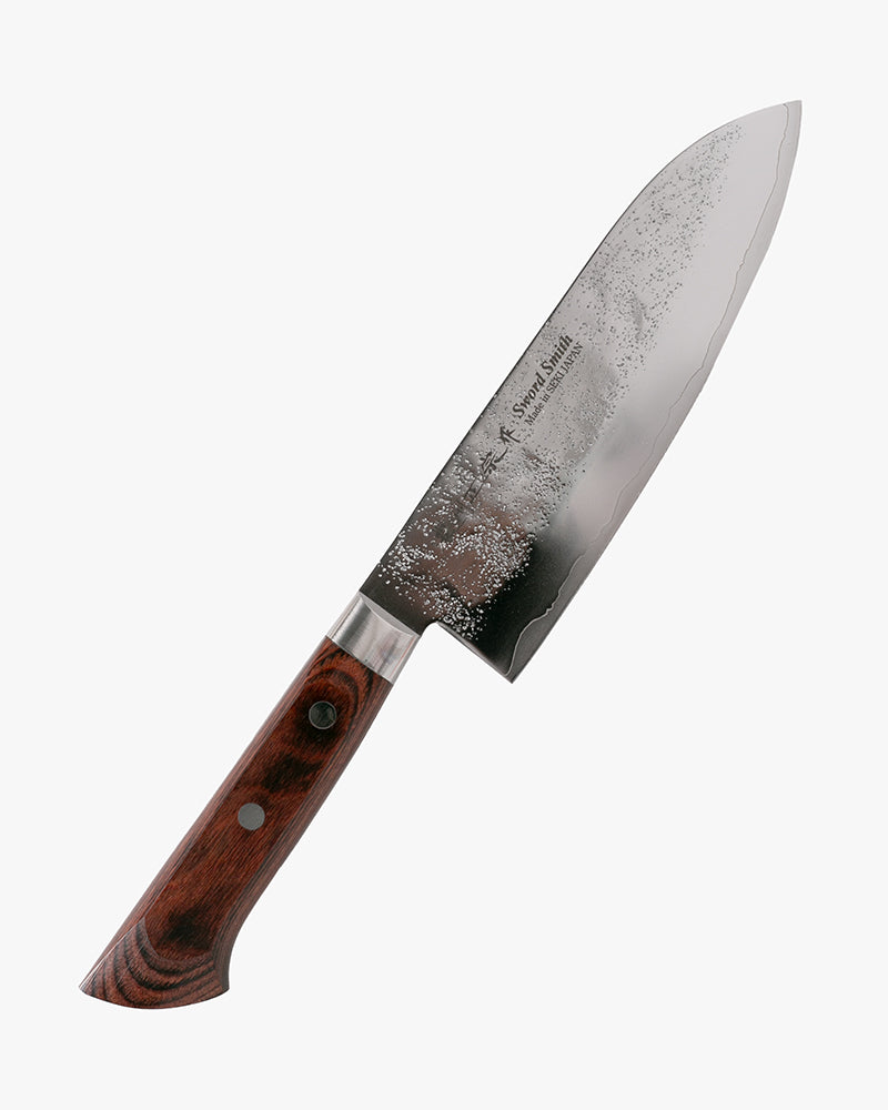 Japanese Knife, Satake Cutlery, Santoku Knife, Clad Steel, Nashiji, Laminated Wood Handle, 170mm