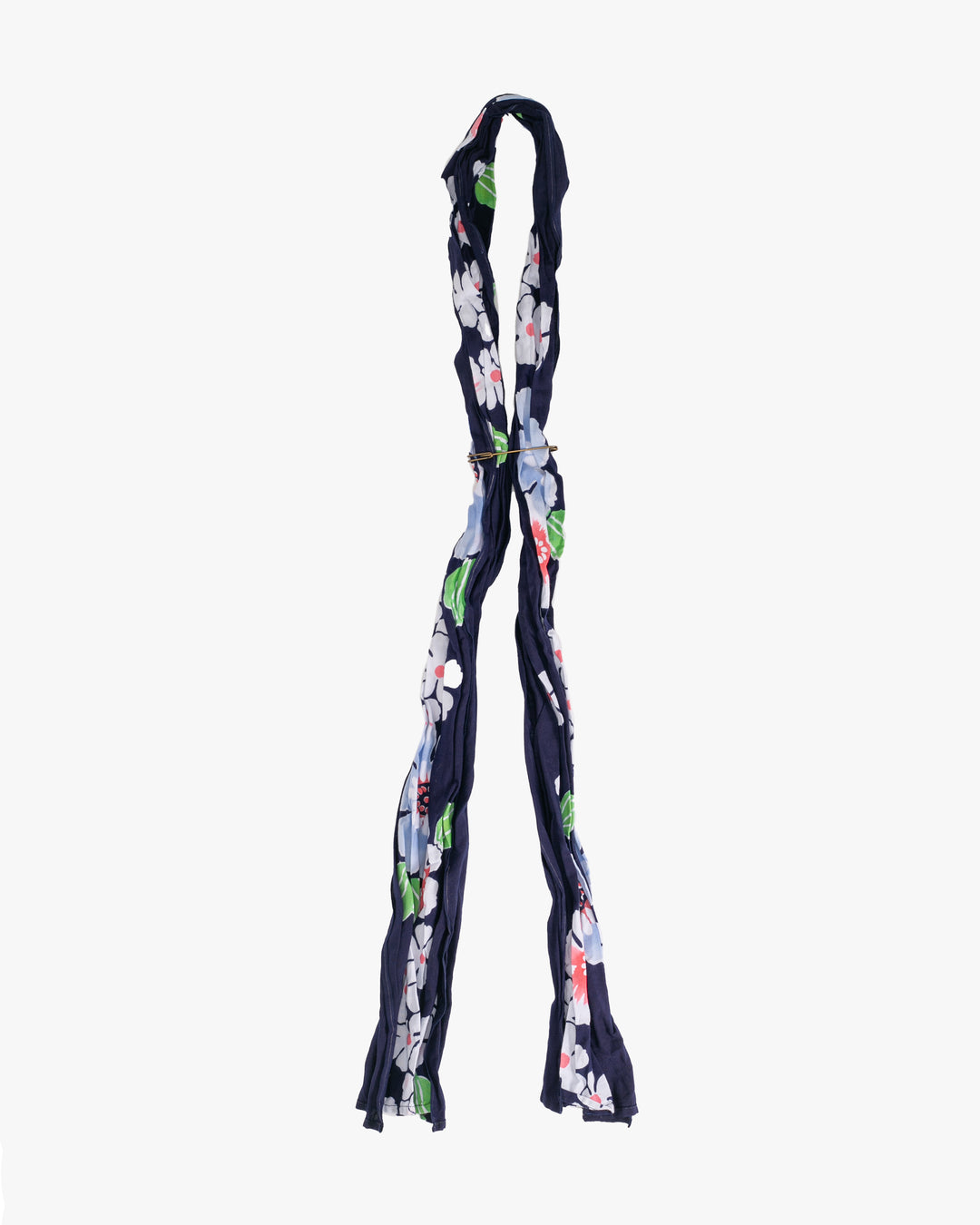 Kiriko Original Scarf, Kiji, Yukata,Shima Dark Indigo with White Flowers and Red Accents