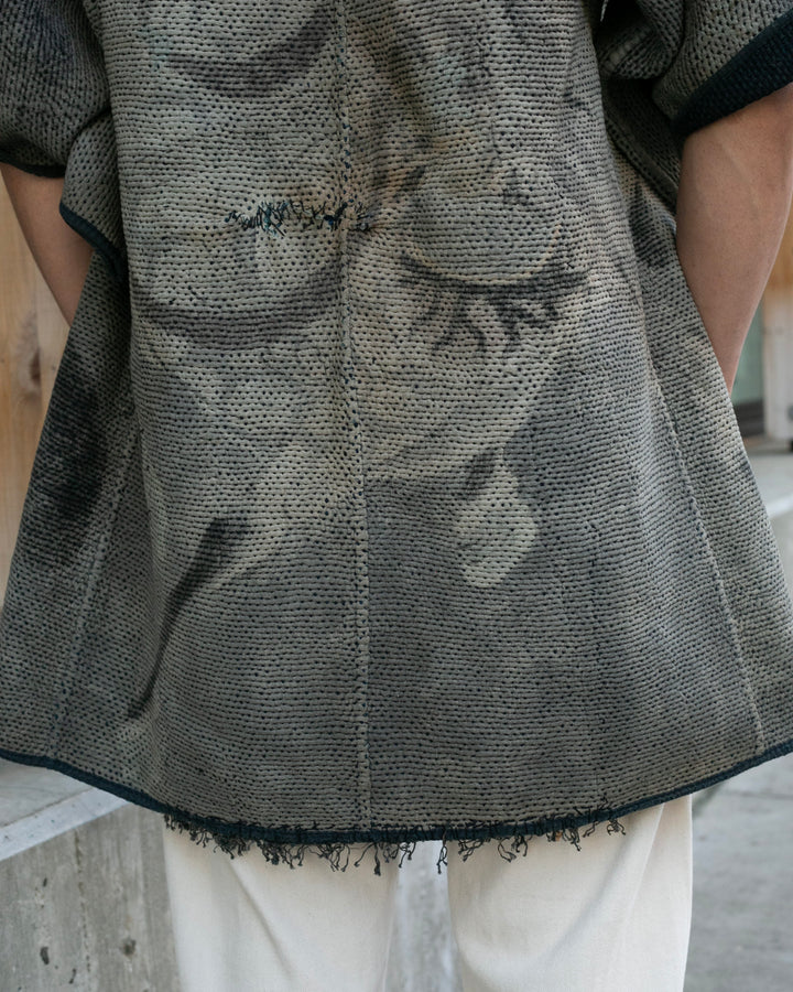 Vintage Noragi Jacket, Full Sashiko with Sakiori Back Panel, Dark Indigo with Rust and Red