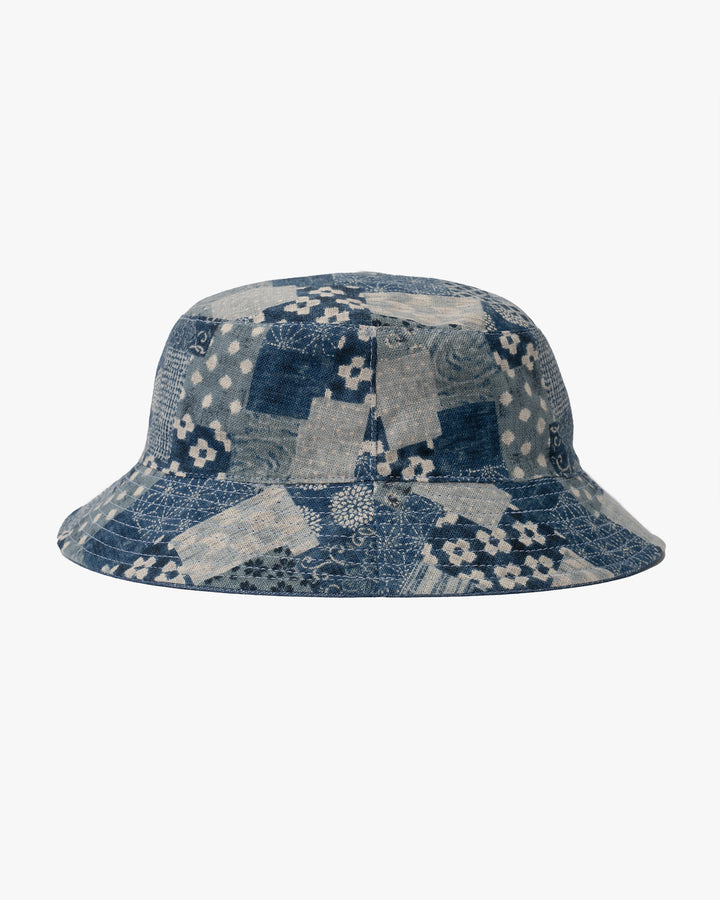Kiriko Original Indigo Bucket Hat, Reversible, Small indigo Patch Work Style Denim