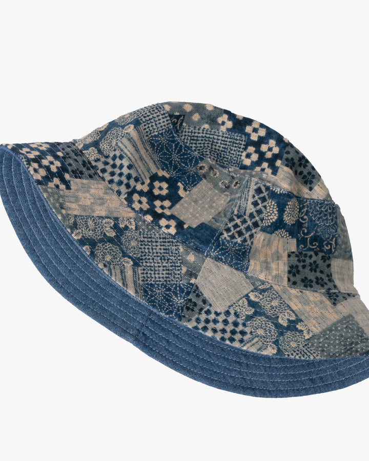 Kiriko Original Indigo Bucket Hat, Reversible, Small indigo Patch Work Style Denim