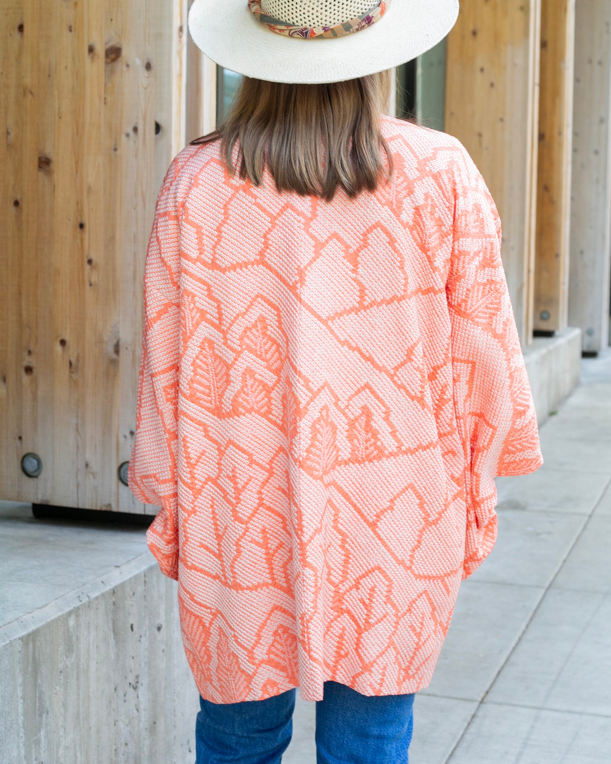 Vintage Haori Jacket, Full Shibori, Peach Tree Landscape – Kiriko Made