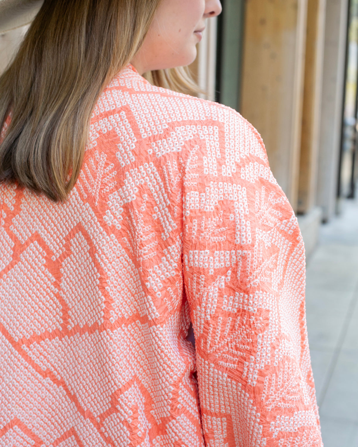 Vintage Haori Jacket, Full Shibori, Peach Tree Landscape