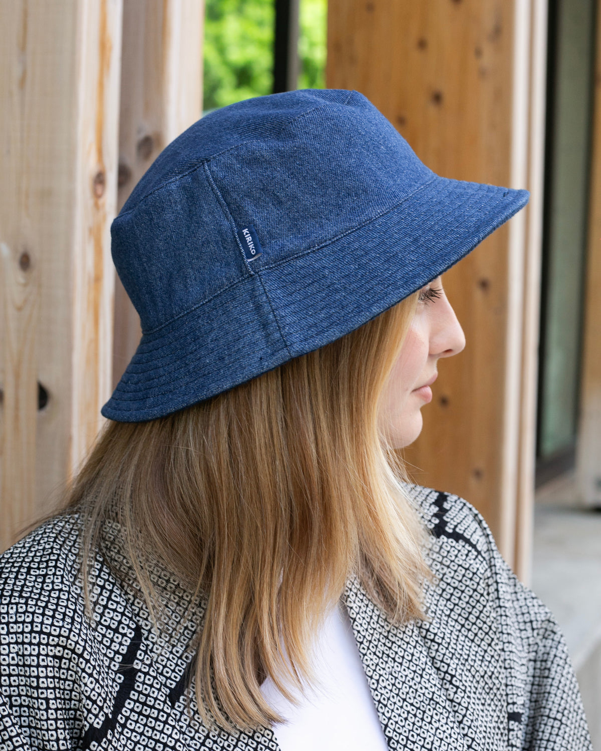 Kiriko Original Bucket Hat, Reversible Navy Sashi-ori and Denim