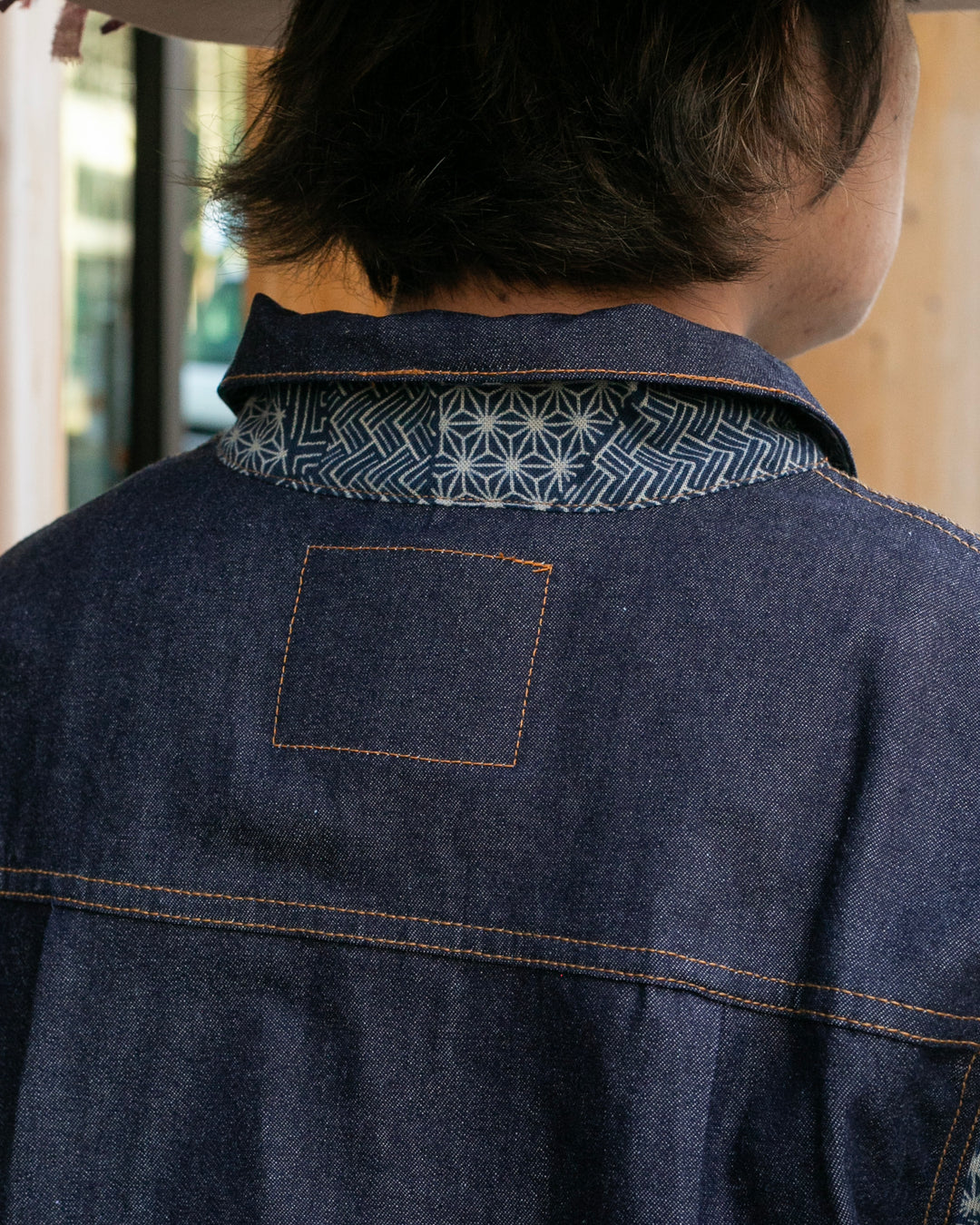 Kiriko Original Type II Denim Trucker Jacket, Trimmed with Patched Multi Fabric, Raw Denim