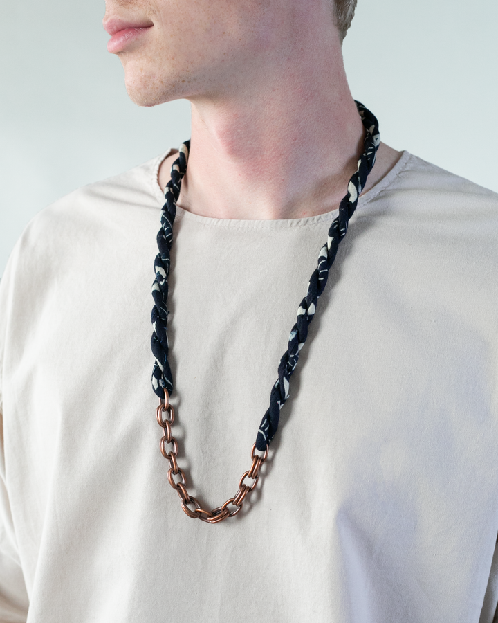 Boet x Kiriko Necklace, Boro, Dark Indigo with White Katazome