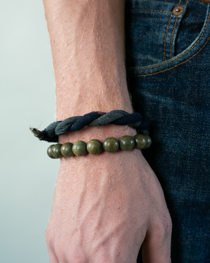 Boet x Kiriko Bracelet, Boro, Dark Indigo with Dark Chambray and Pink Shima