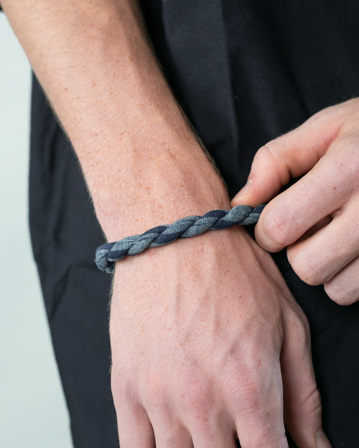 Boet x Kiriko Bracelet, Boro, Blue Shima on Chambray