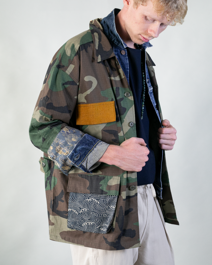 Kiriko Custom Military Jacket Camo Patched Yellow Pocket and Nami Kiriko Made