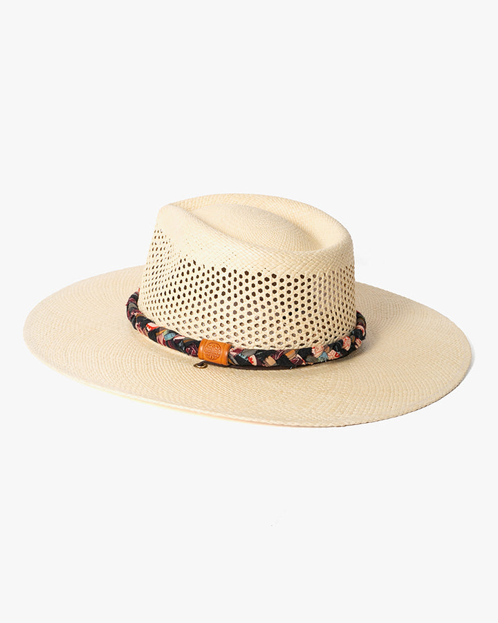 Kiriko Custom Panama Hat, Straw, Braided Shades of Burgundy and Orange Floral and Plaid