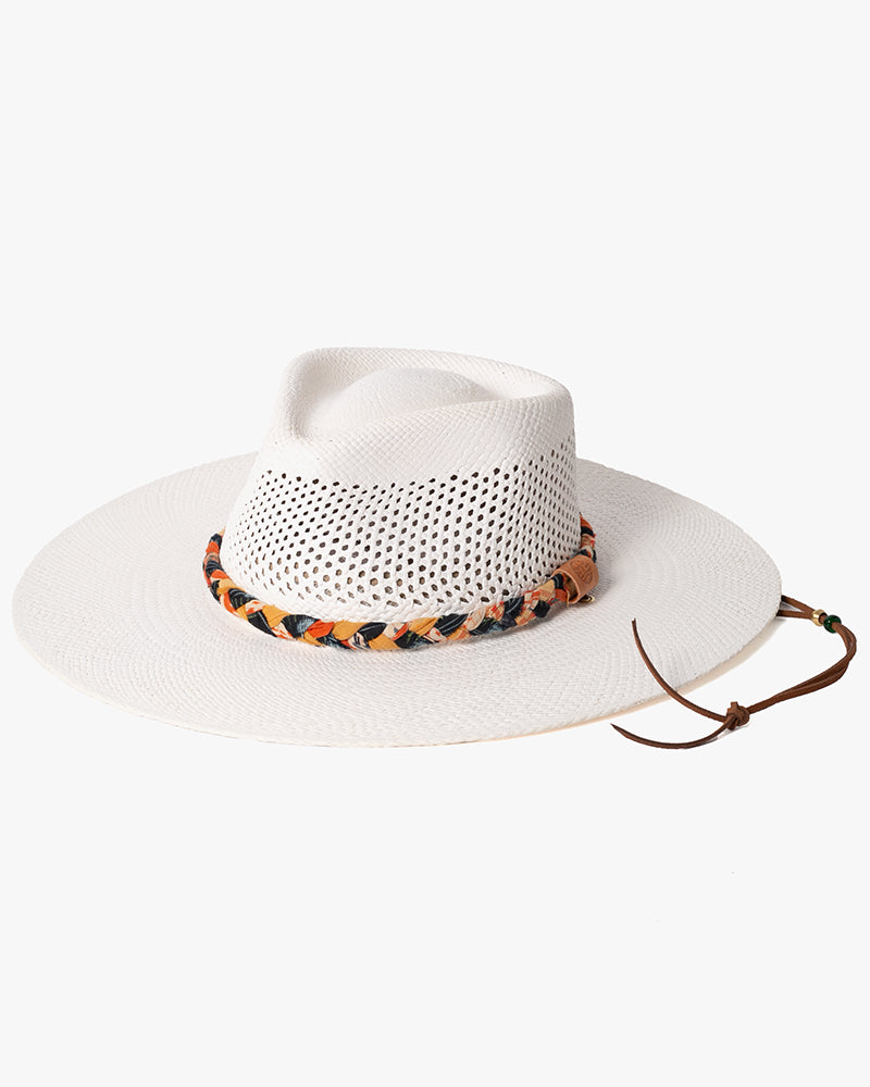 Kiriko Custom Panama Hat, Straw, Braided Indigo Katazome, Shades of Orange Plaid
