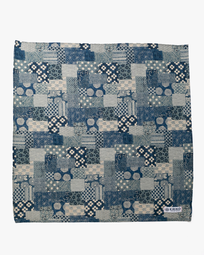 Kiriko Original Bandana, Classic, Small Washed Indigo Patchwork Style