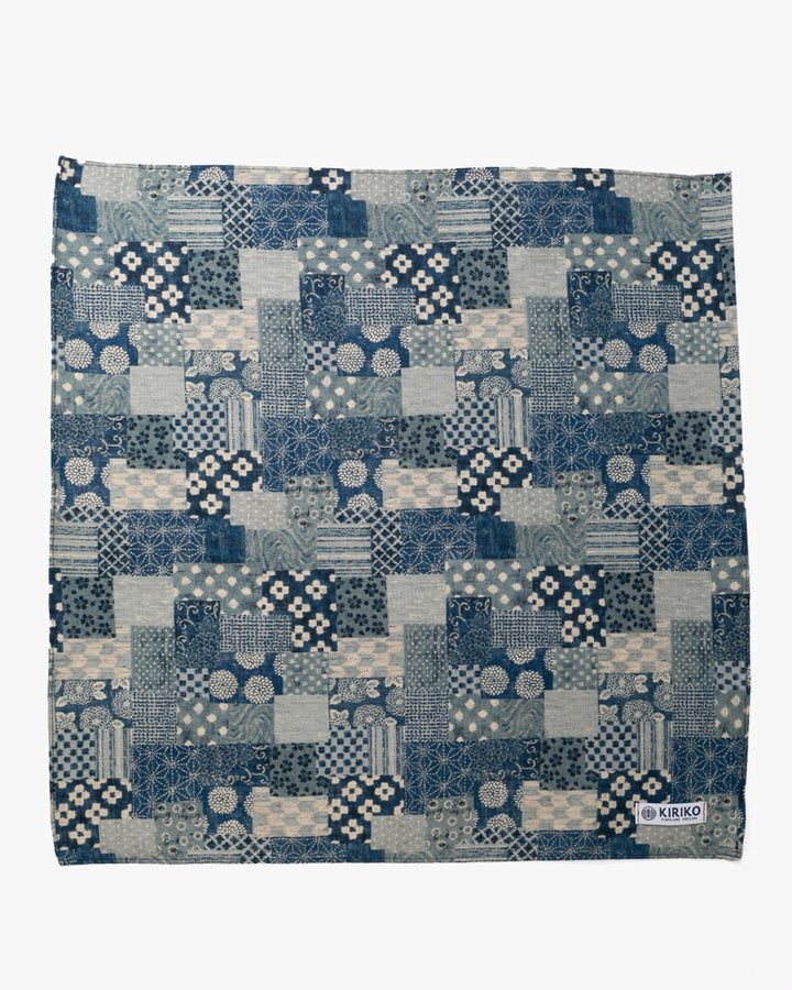 Kiriko Original Bandana, Classic, Small Washed Indigo Patchwork Style