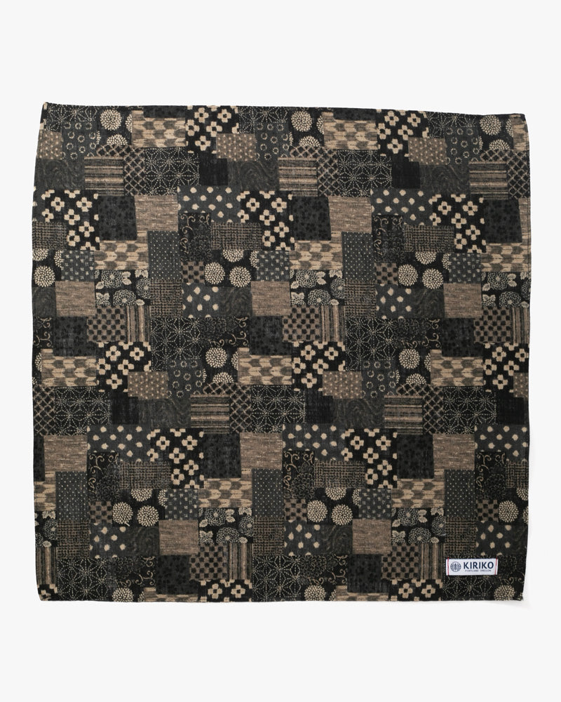 Kiriko Original Bandana, Classic, Small Charcoal Patchwork Style