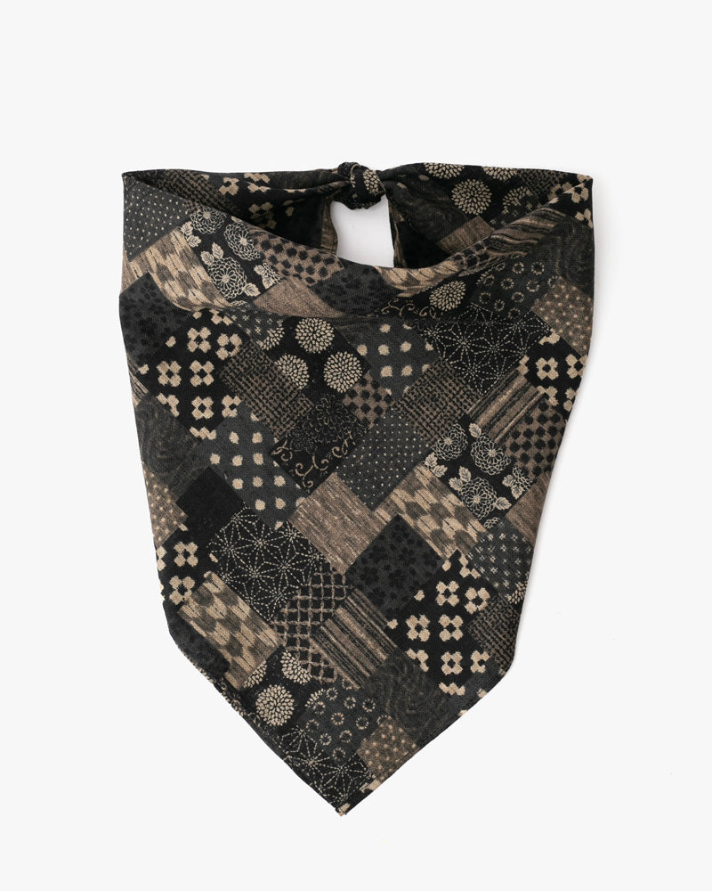 Kiriko Original Bandana, Classic, Small Charcoal Patchwork Style