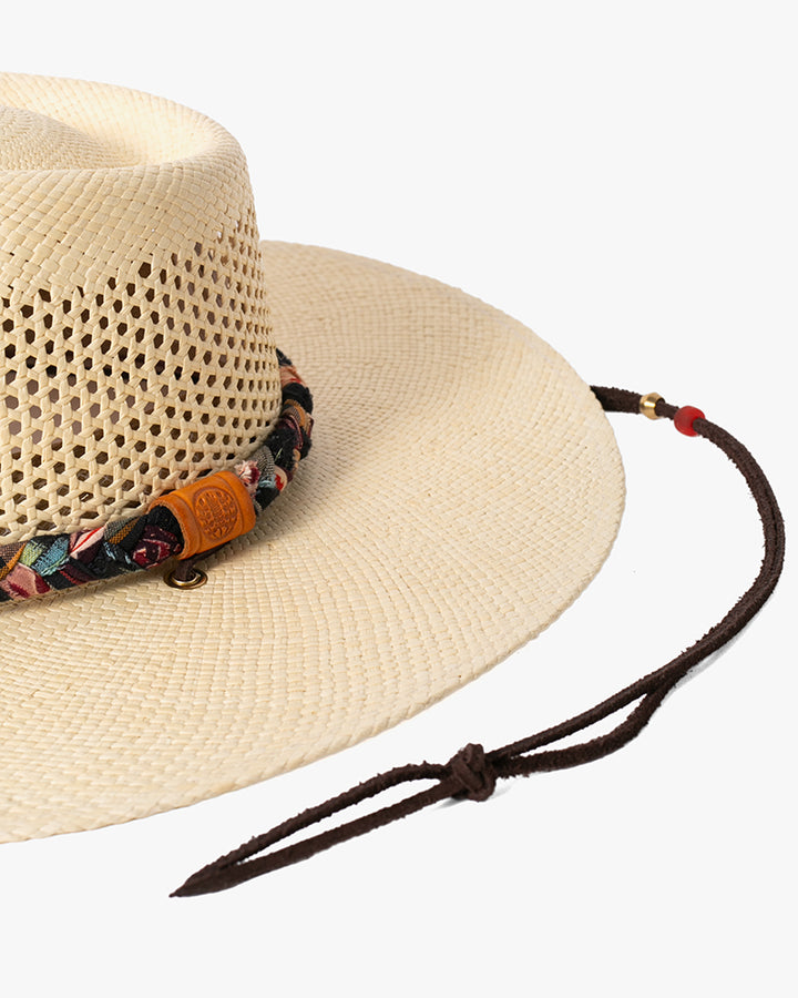 Kiriko Custom Panama Hat, Straw, Braided Shades of Burgundy and Orange Floral and Plaid