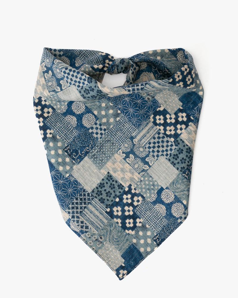 Kiriko Original Bandana, Classic, Small Washed Indigo Patchwork Style