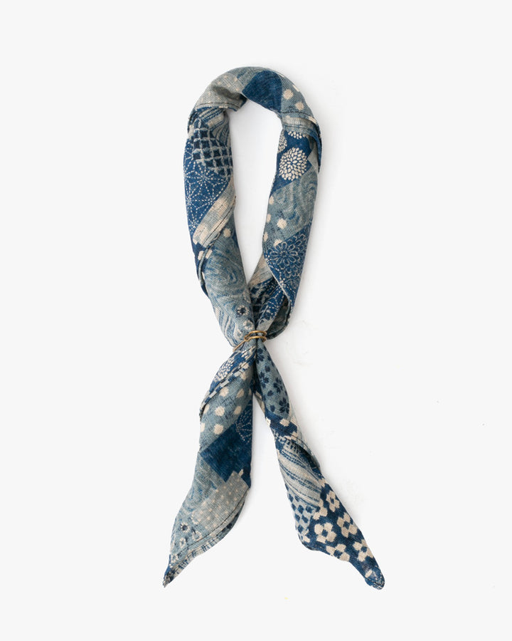 Kiriko Original Bandana, Classic, Small Washed Indigo Patchwork Style