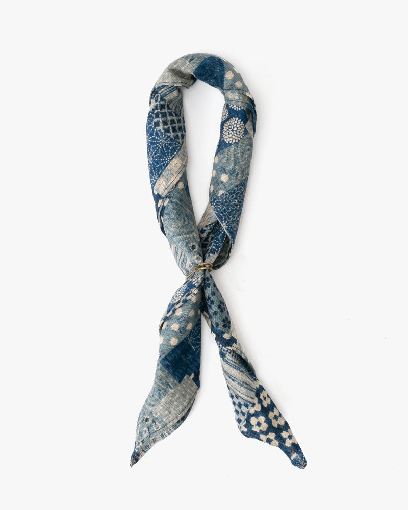 Kiriko Original Bandana, Classic, Small Washed Indigo Patchwork Style