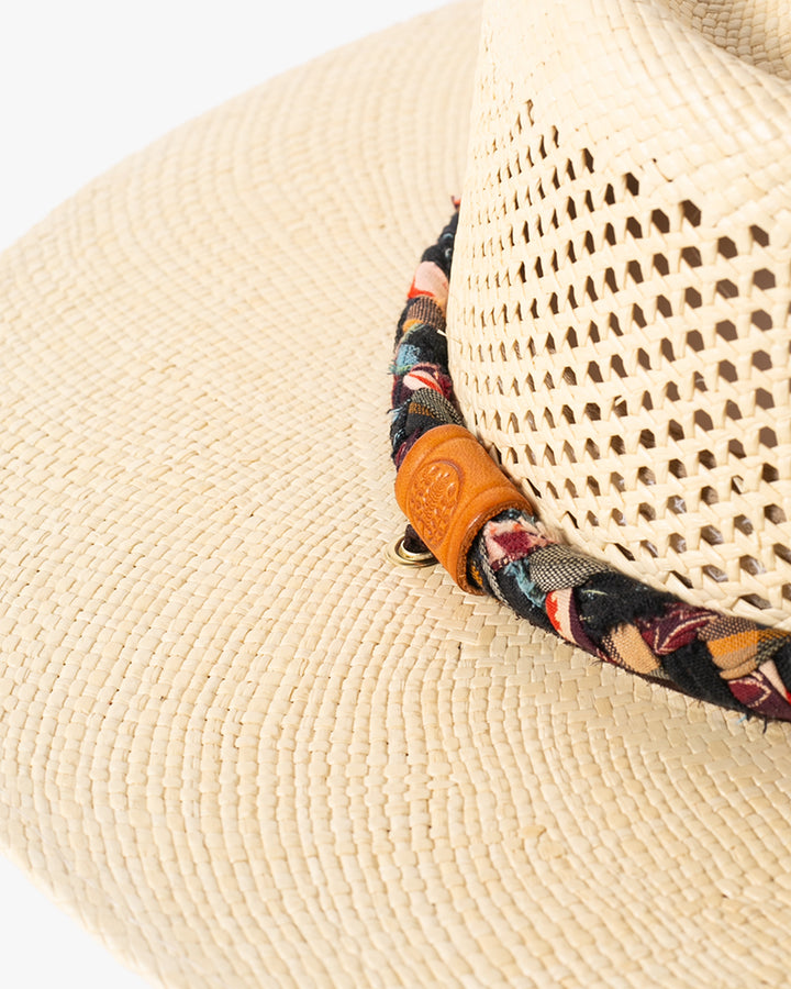Kiriko Custom Panama Hat, Straw, Braided Shades of Burgundy and Orange Floral and Plaid