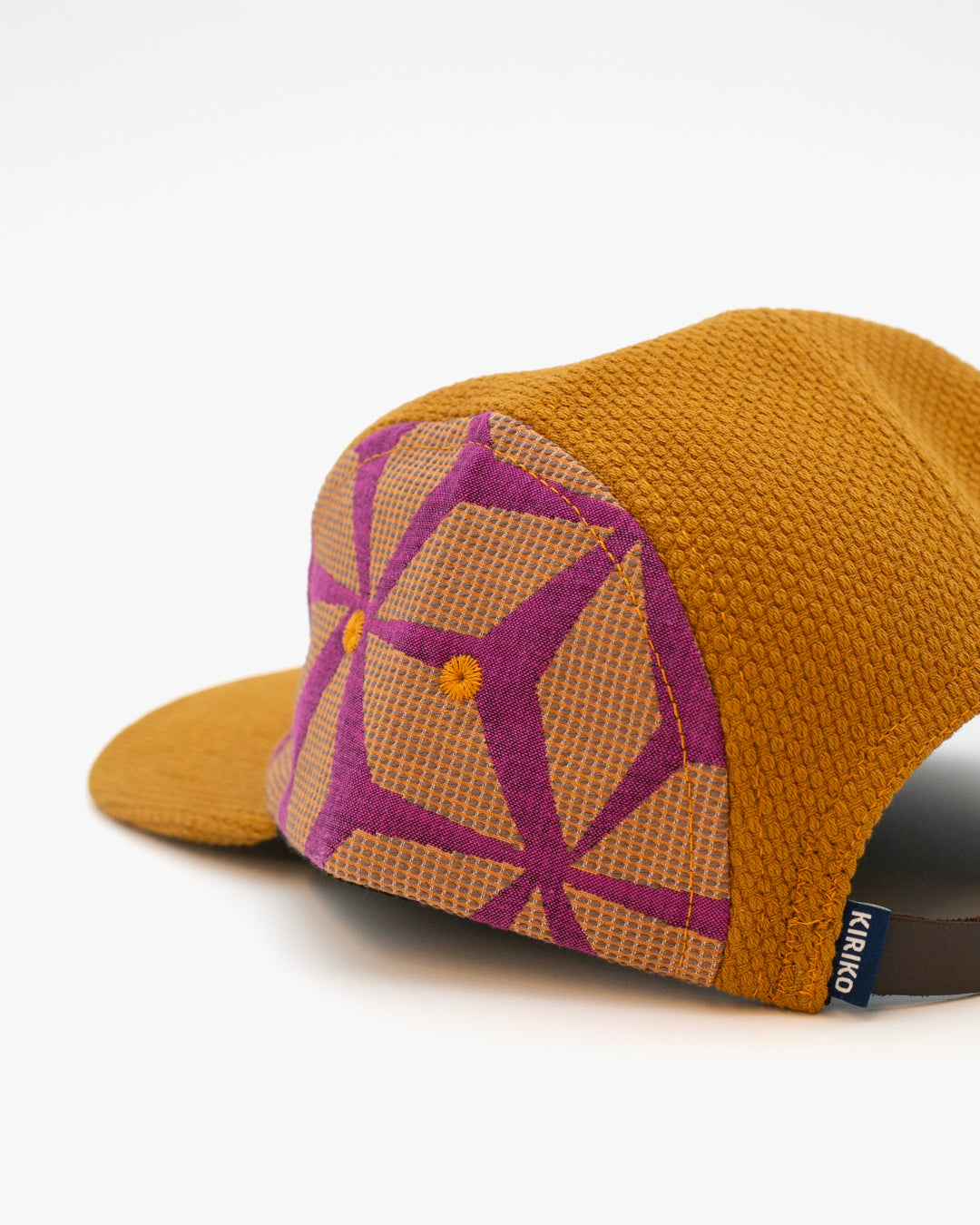 Kiriko Original Cap, 5-Panel, Two Tone, Mustard Sashi-Ori with Fuchsia Asanoha French Jacquard