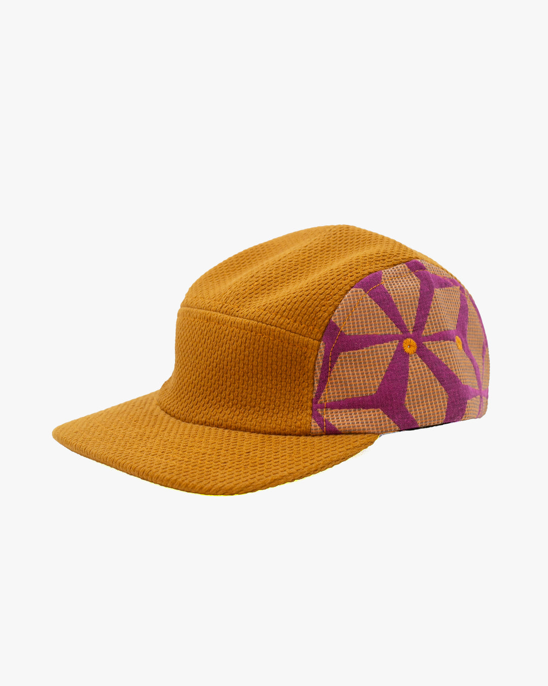 Kiriko Original Cap, 5-Panel, Two Tone, Mustard Sashi-Ori with Fuchsia Asanoha French Jacquard