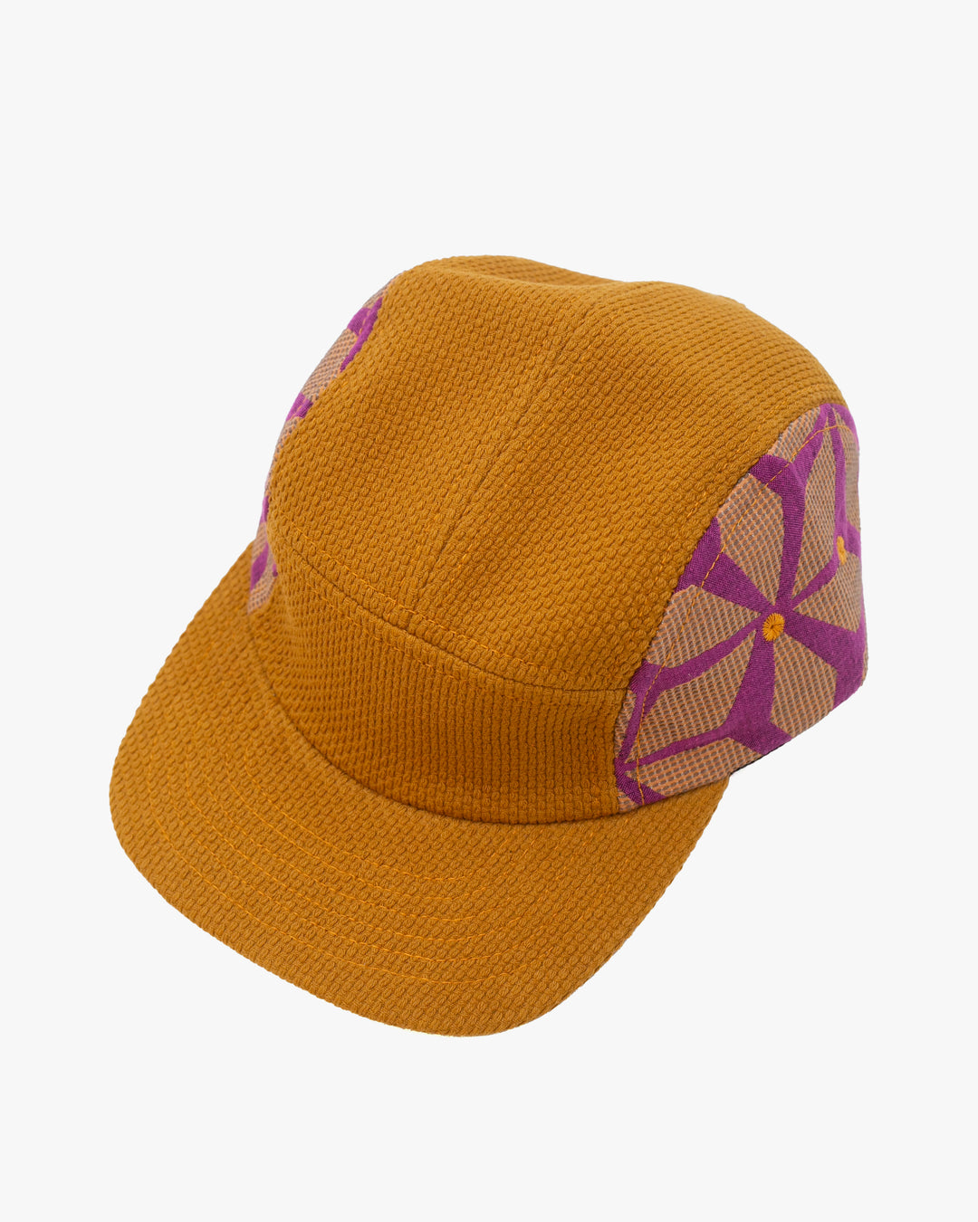 Kiriko Original Cap, 5-Panel, Two Tone, Mustard Sashi-Ori with Fuchsia Asanoha French Jacquard