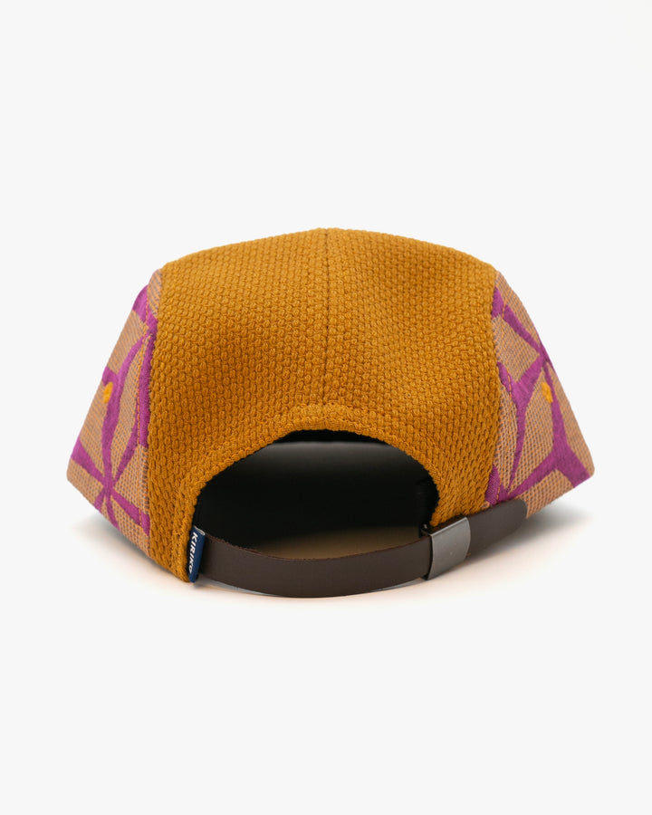 Kiriko Original Cap, 5-Panel, Two Tone, Mustard Sashi-Ori with Fuchsia Asanoha French Jacquard