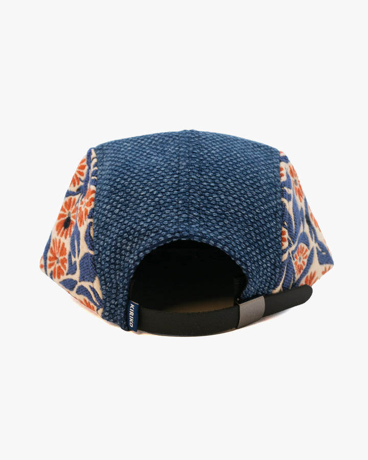 Kiriko Original Cap, 5-Panel, Two Tone, Washed Indigo Sashi-Ori with Orange Chrysanthemum French Jacquard