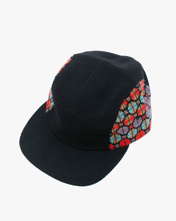 Kiriko Original Cap, 5-Panel, Two Tone, Black Sashi-Ori with Multicolor Chrysanthemum French Jacquard