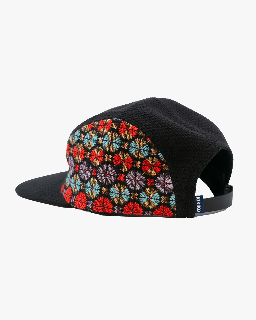 Kiriko Original Cap, 5-Panel, Two Tone, Black Sashi-Ori with Multicolor Chrysanthemum French Jacquard
