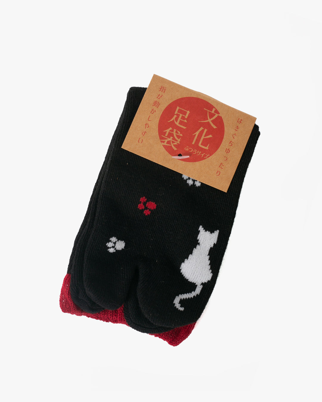 Kurochiku, Tabi Socks, Crew, Black with White Cat and Paw Prints- S/M