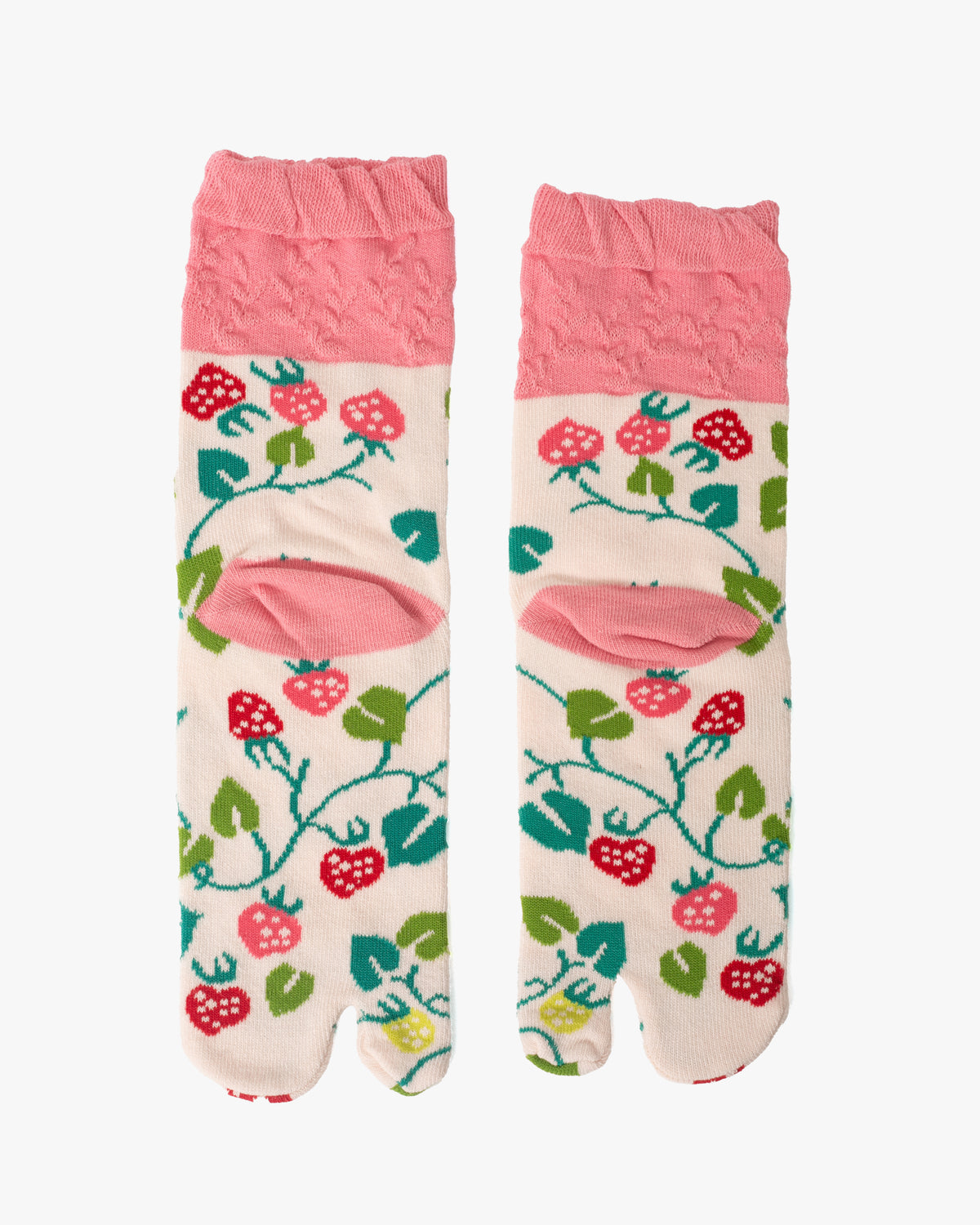 Kurochiku, Tabi Socks, Crew, White with Green and Red Berries- S/M
